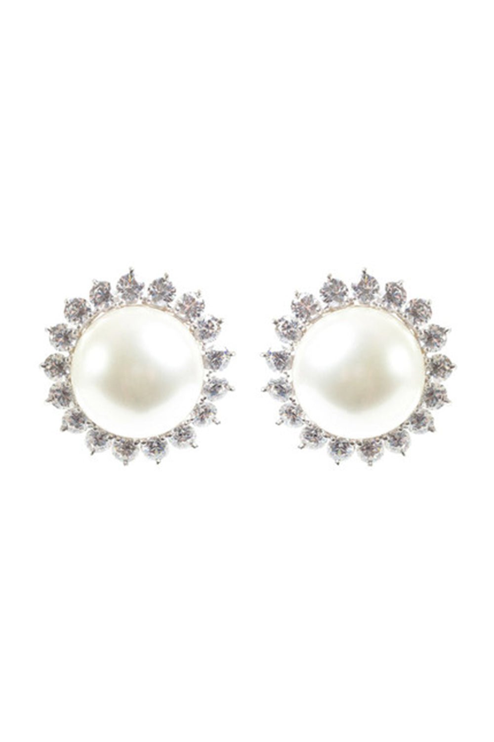 FANTASIA by DESERIO-Stone Surrounding Stud Earrings-WHITE