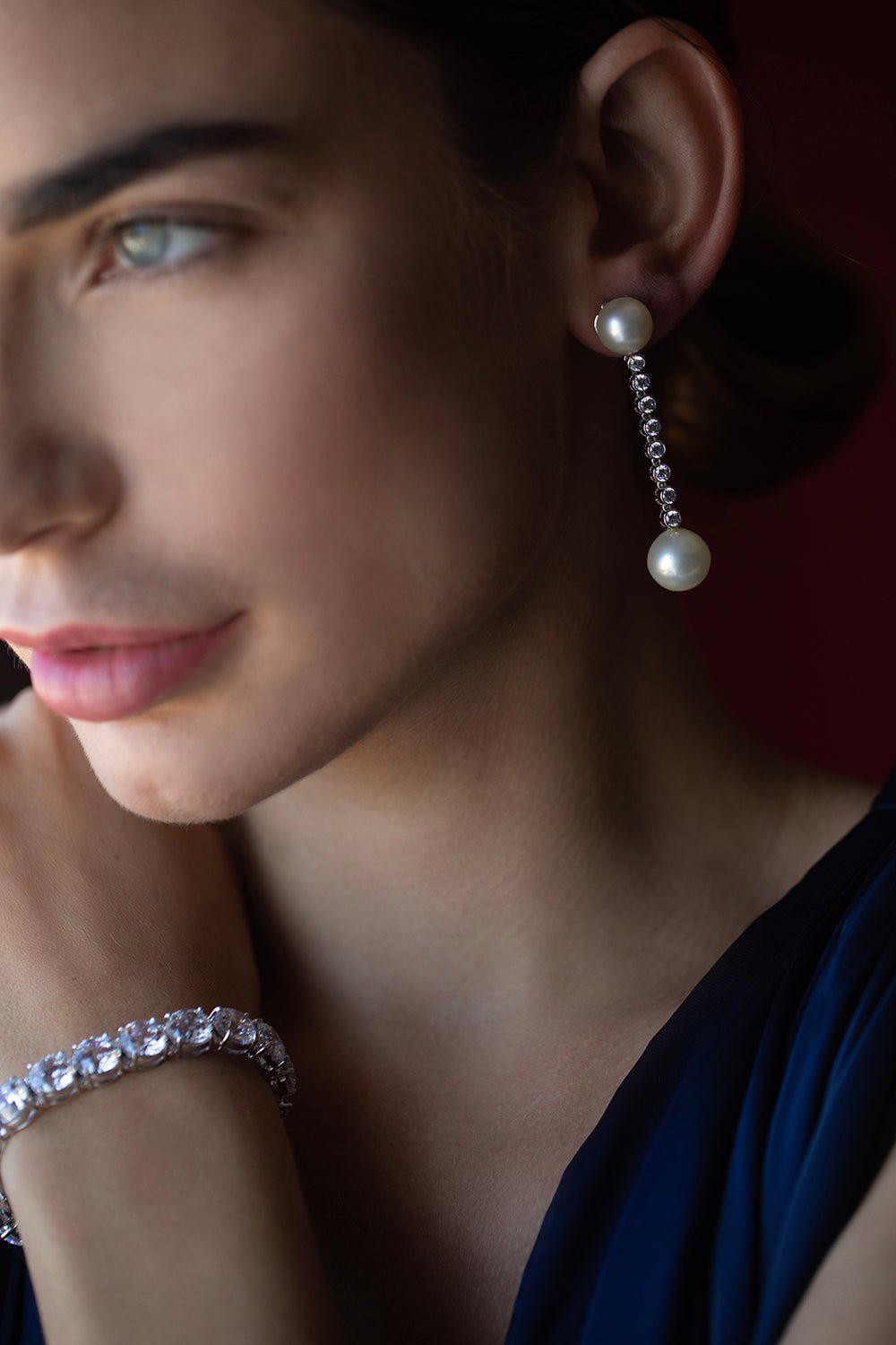 FANTASIA by DESERIO-White Pearl Bezel Drop Earrings-WHITE
