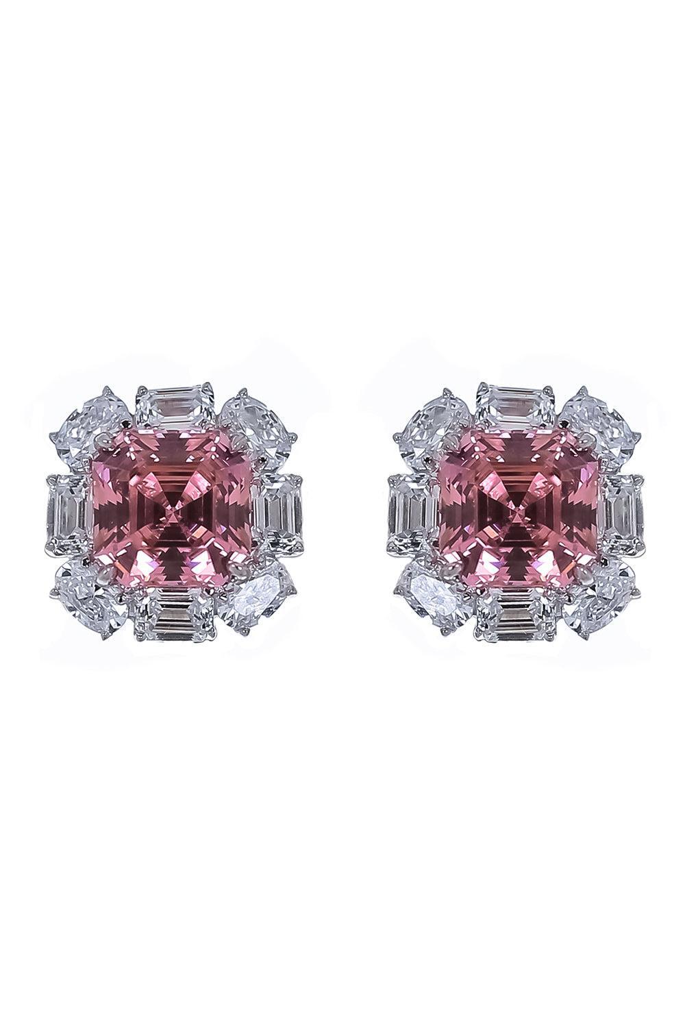 White Pink Flower Stud Earrings-WHITE-JEWELRYBOUTIQUEEARRING-FANTASIA by DESERIO