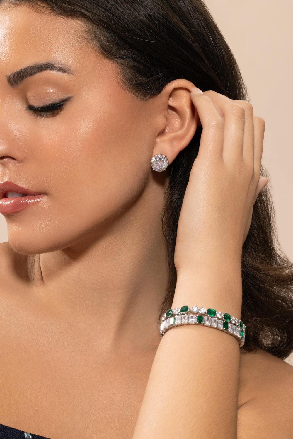 White Round Omega Stud Earrings-WHITE-JEWELRYBOUTIQUEEARRING-FANTASIA by DESERIO