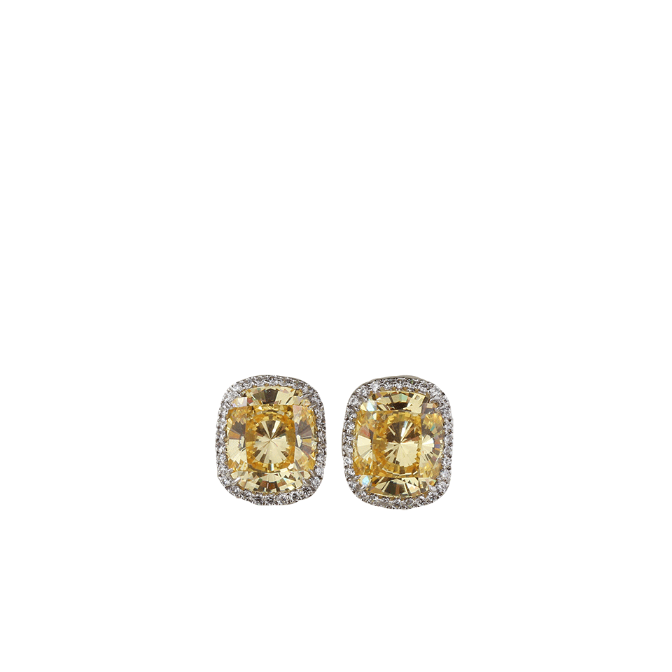 FANTASIA by DESERIO-Canary Cushion With Pave Stud Earrings-WHTGLD