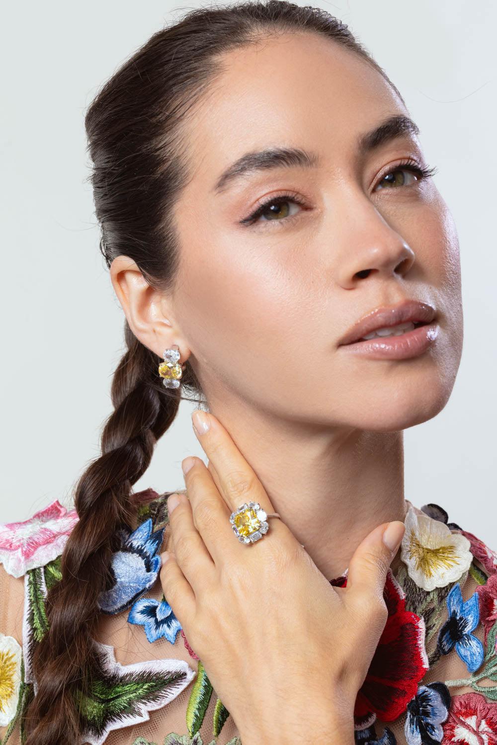 FANTASIA by DESERIO-Large Oval Canary Earrings-YELLOW