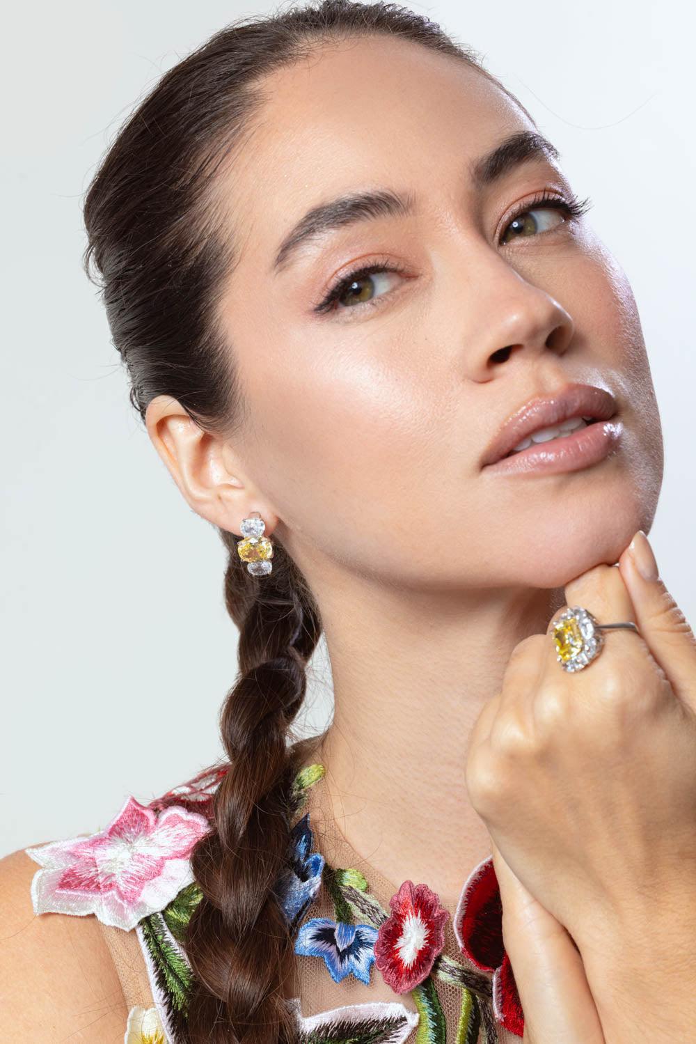 FANTASIA by DESERIO-Large Oval Canary Earrings-YELLOW