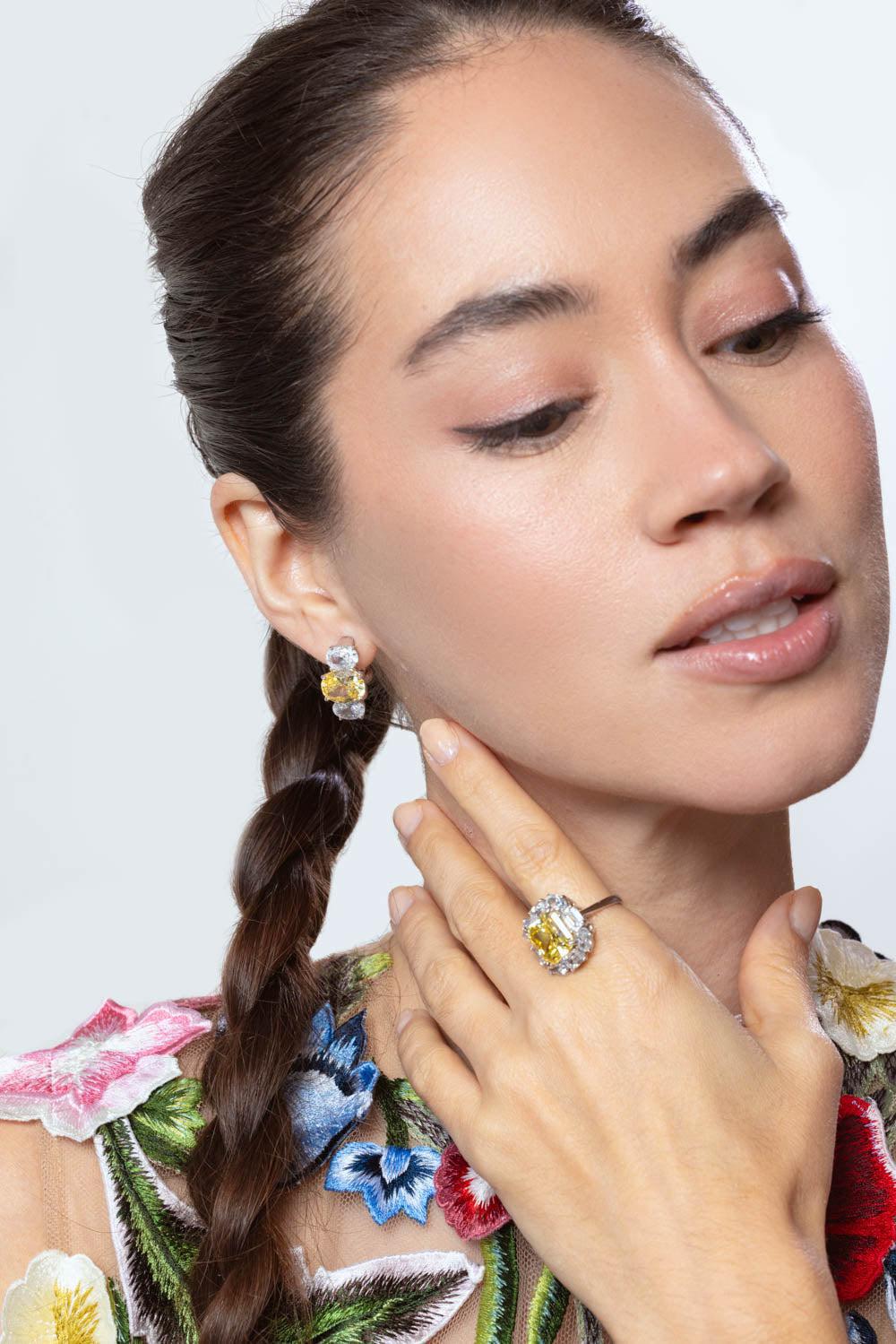 FANTASIA by DESERIO-Large Oval Canary Earrings-YELLOW