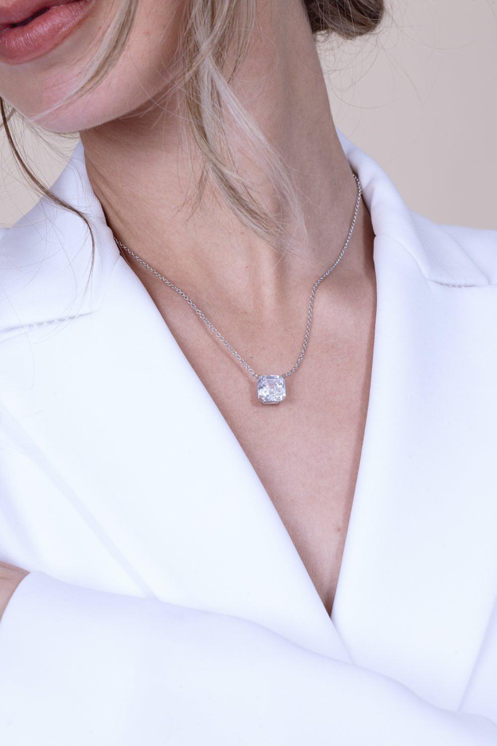 FANTASIA by DESERIO-Asscher Cut Pendant Necklace-WHITE