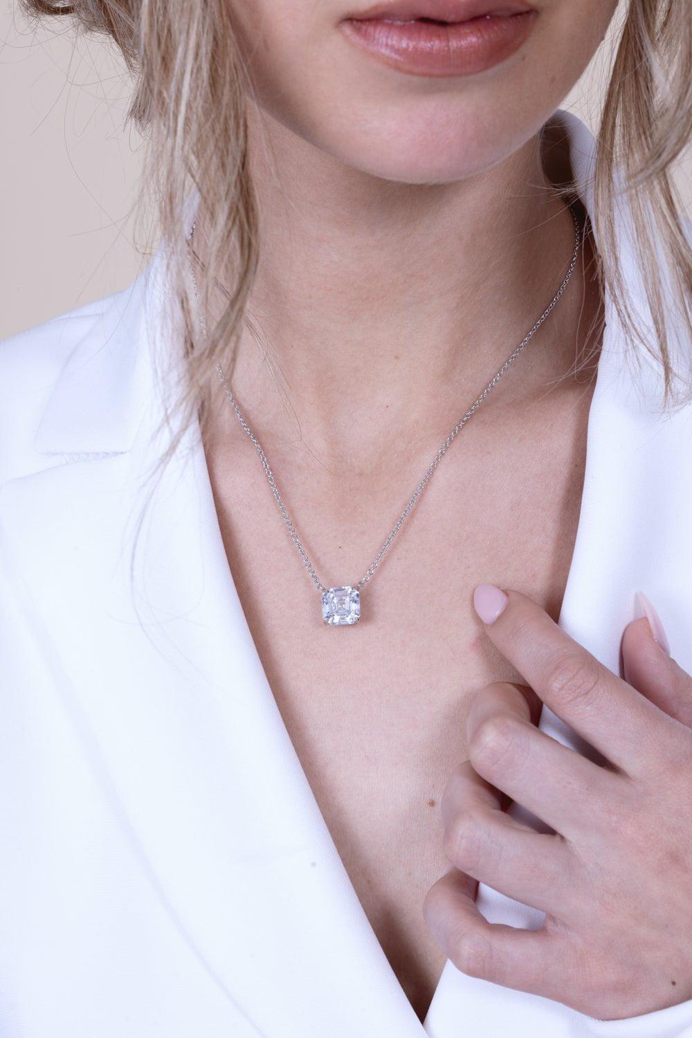 FANTASIA by DESERIO-Asscher Cut Pendant Necklace-WHITE