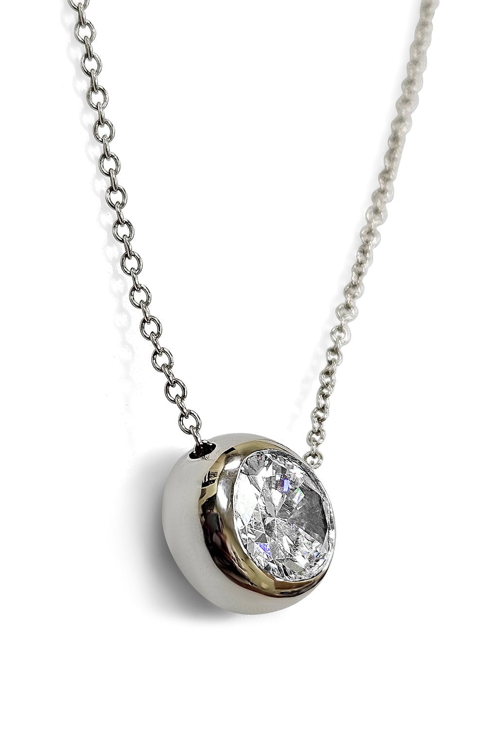FANTASIA by DESERIO-Bezel Set Oval Pendant Necklace-WHITE