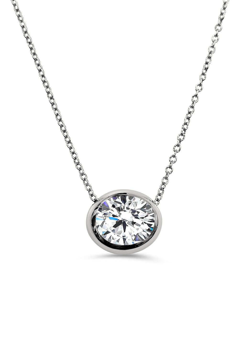 FANTASIA by DESERIO-Bezel Set Oval Pendant Necklace-WHITE