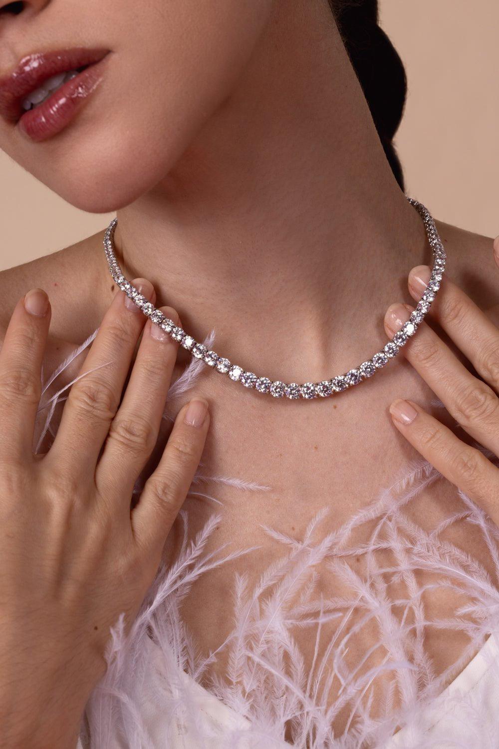 FANTASIA by DESERIO-Graduated CZ Tennis Necklace-WHITE