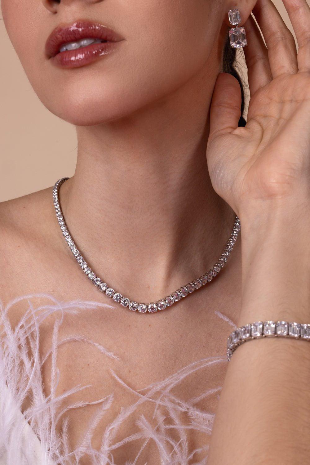 FANTASIA by DESERIO-Graduated CZ Tennis Necklace-WHITE