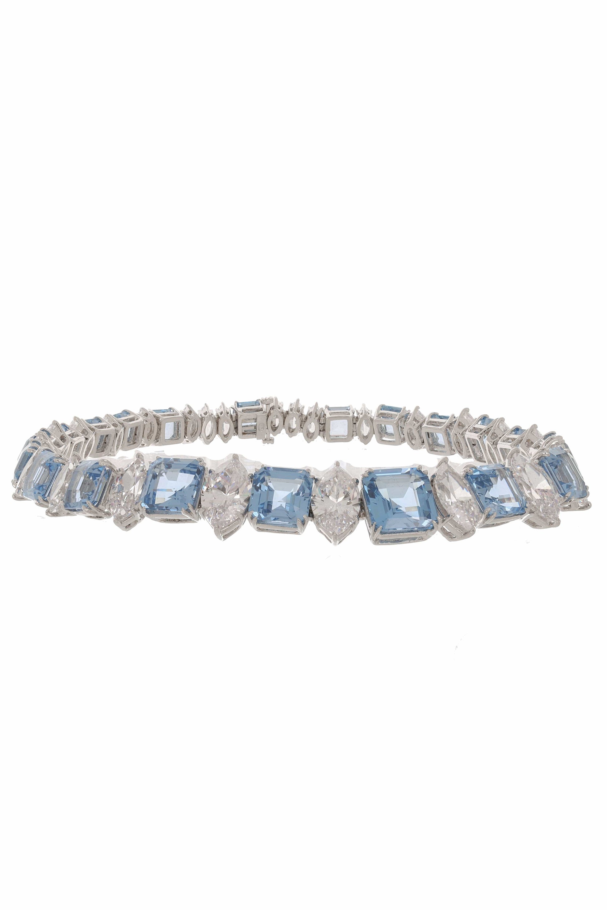 FANTASIA by DESERIO-Maruqis and Square Cut Aquamarine Necklace-WHITE