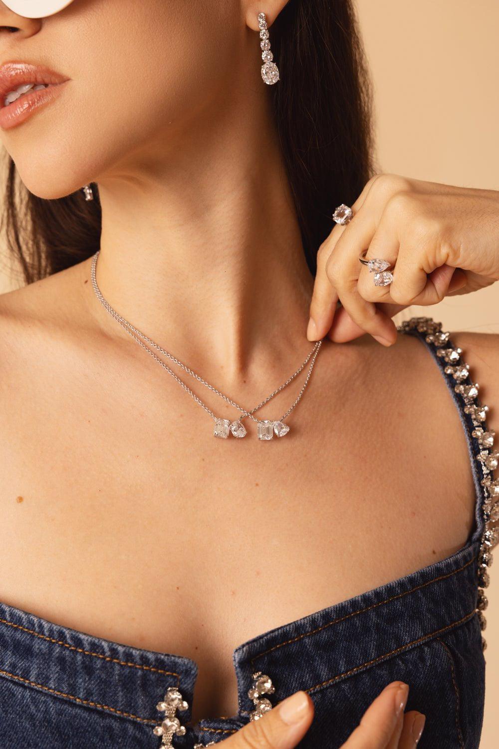 FANTASIA by DESERIO-Moi Et Toi Emerald Pear Pendant Necklace-WHITE