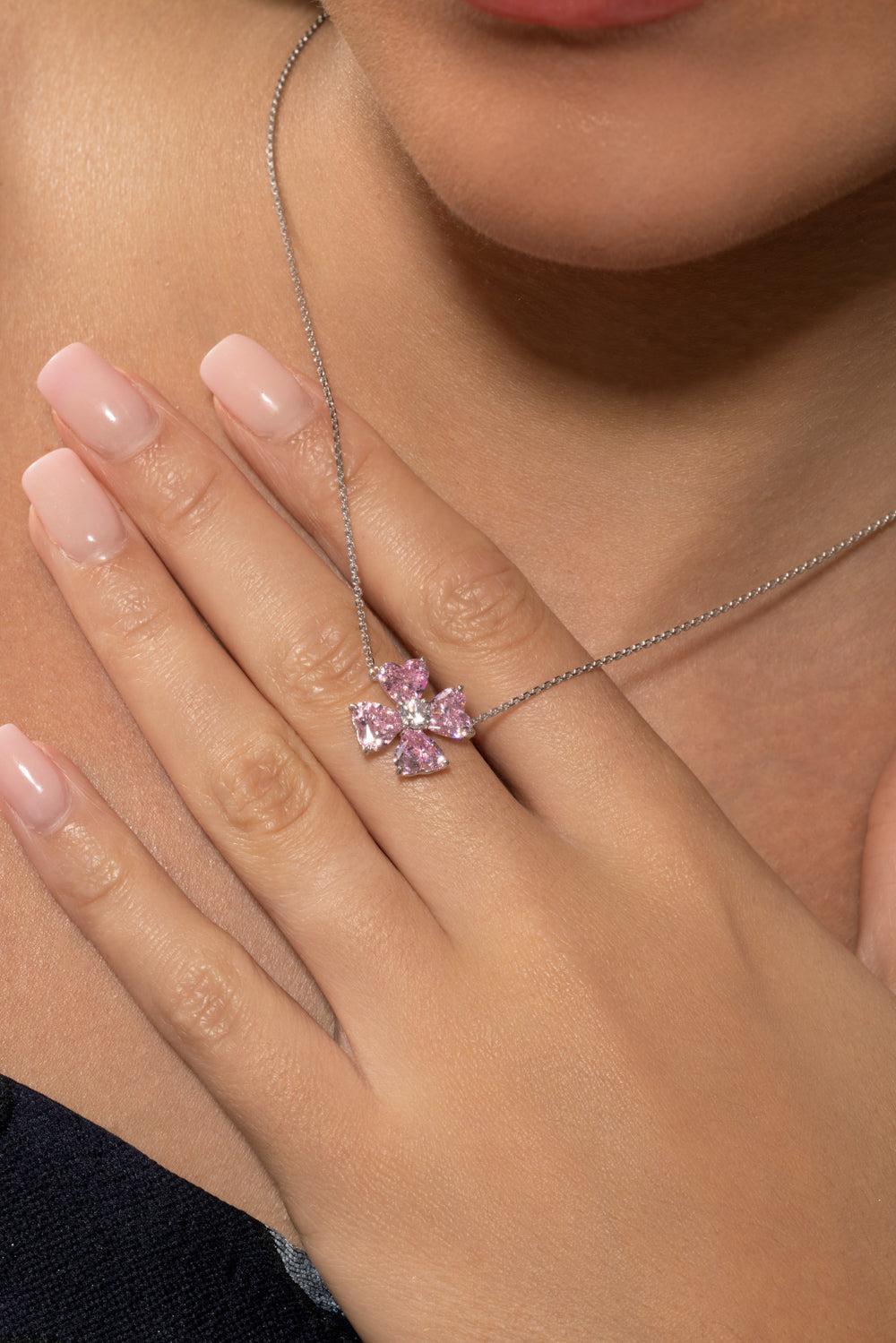 Pink Clover Pendant Necklace-WHITE-JEWELRYBOUTIQUENECKLACE O-FANTASIA by DESERIO