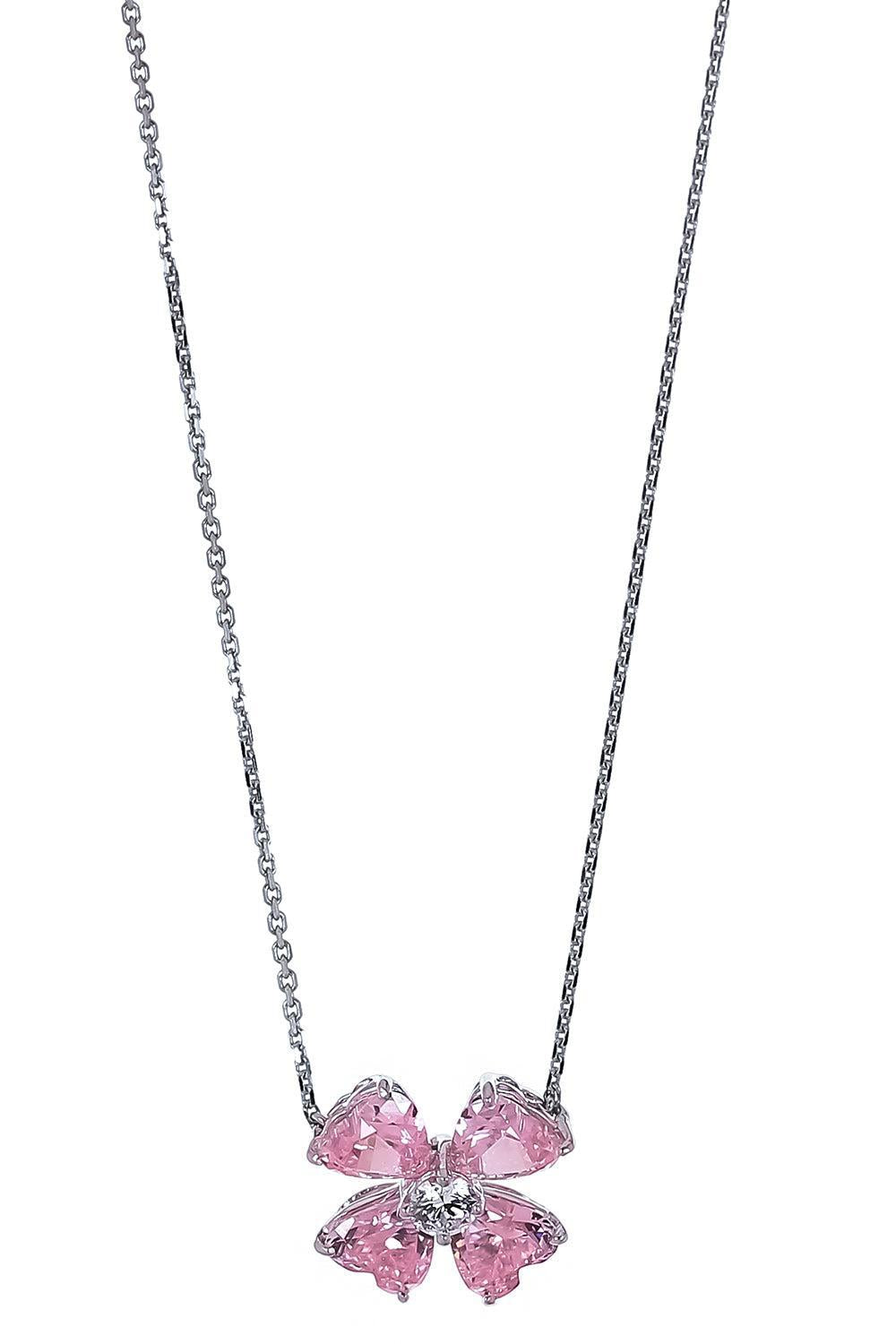 Pink Clover Pendant Necklace-WHITE-JEWELRYBOUTIQUENECKLACE O-FANTASIA by DESERIO