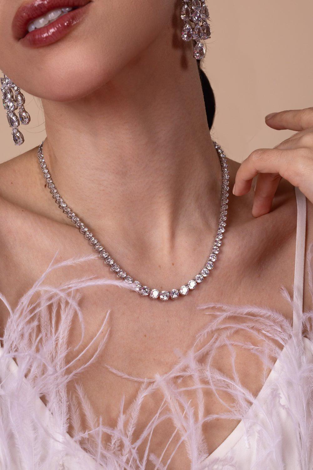 FANTASIA by DESERIO-Round Cut Tennis Necklace-WHITE