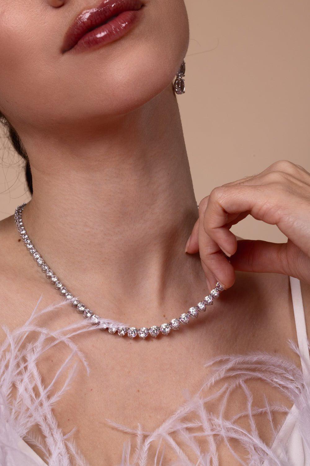 FANTASIA by DESERIO-Round Cut Tennis Necklace-WHITE