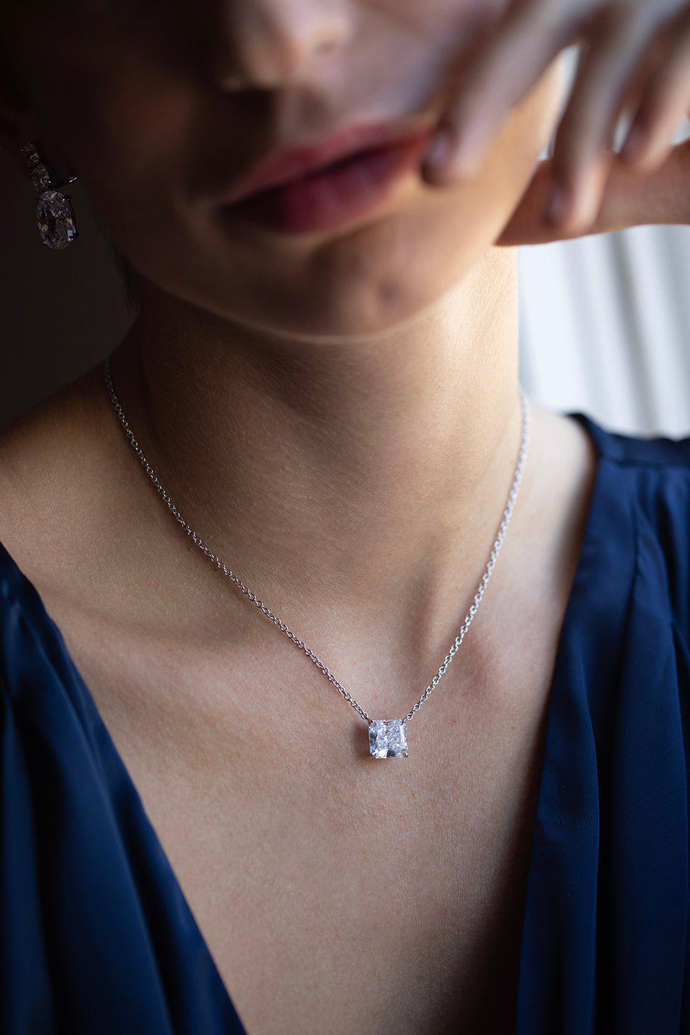 FANTASIA by DESERIO-Square Pendant Necklace-WHITE