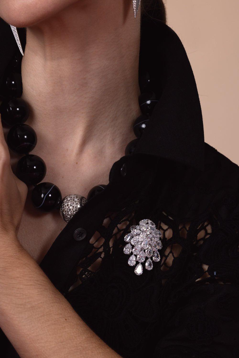 FANTASIA by DESERIO-Cascading Chandelier Brooch-WHITE