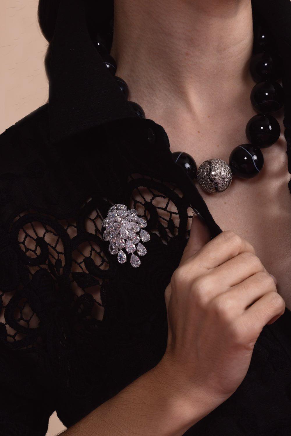 FANTASIA by DESERIO-Cascading Chandelier Brooch-WHITE