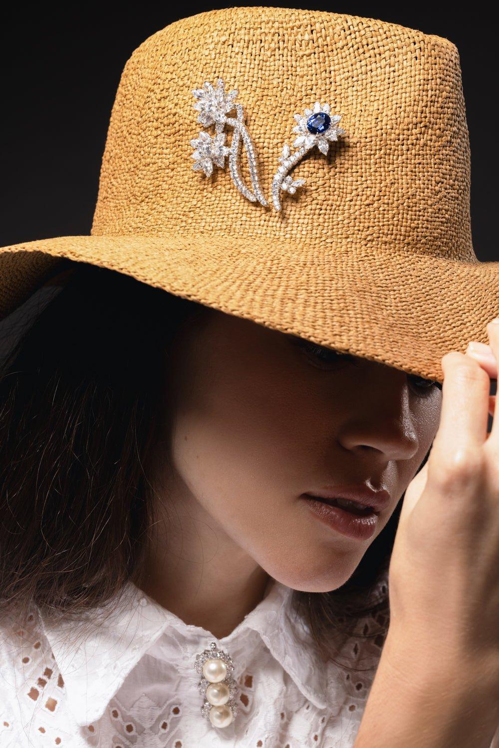 FANTASIA by DESERIO-Blue Flower Brooch-WHITE GOLD