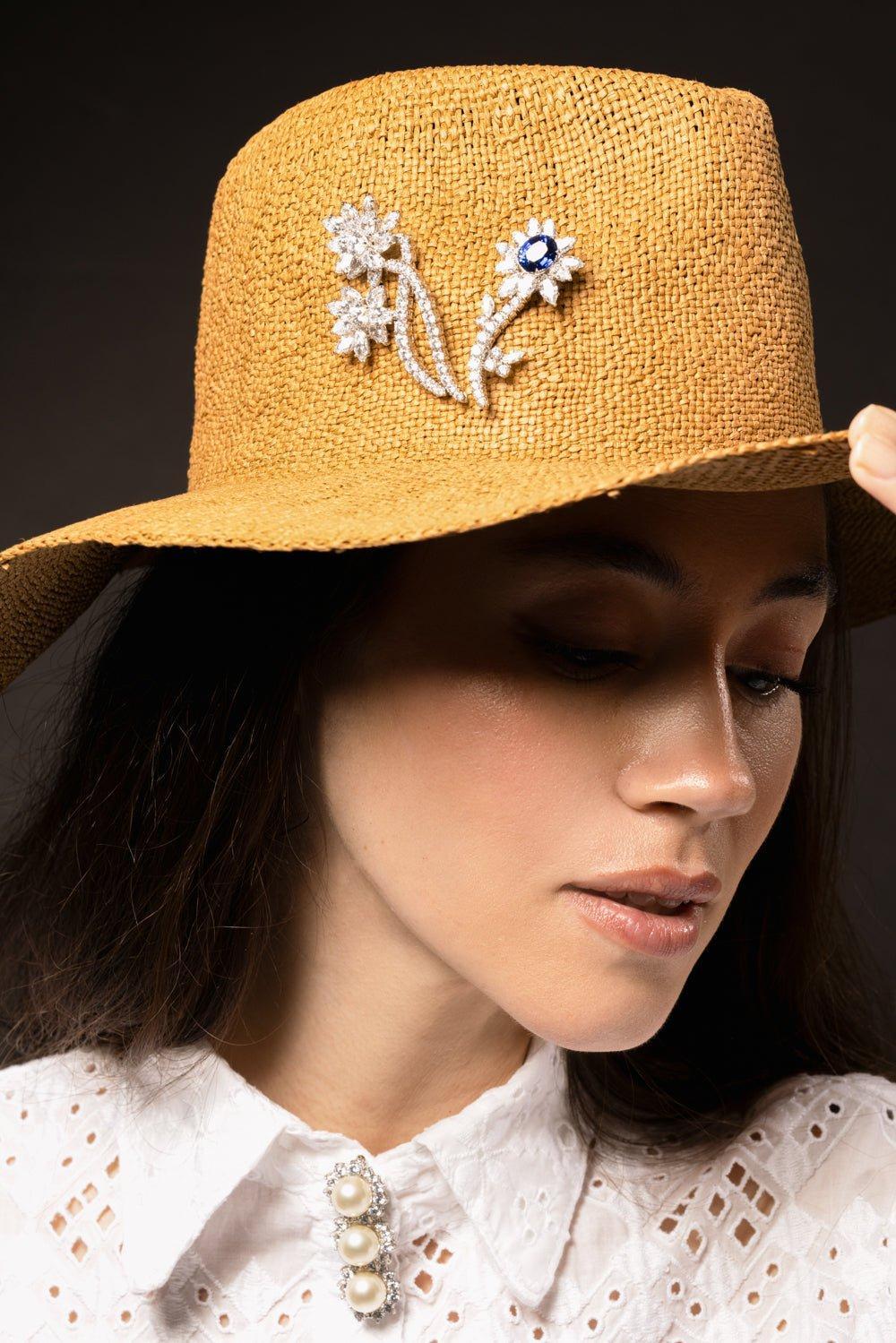FANTASIA by DESERIO-Blue Flower Brooch-WHITE GOLD