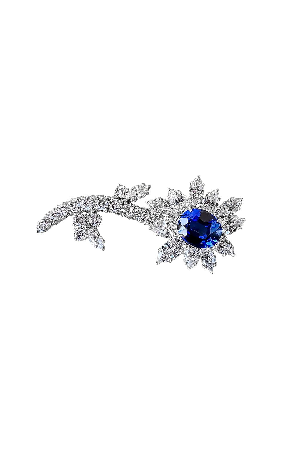 FANTASIA by DESERIO-Blue Flower Brooch-WHITE GOLD