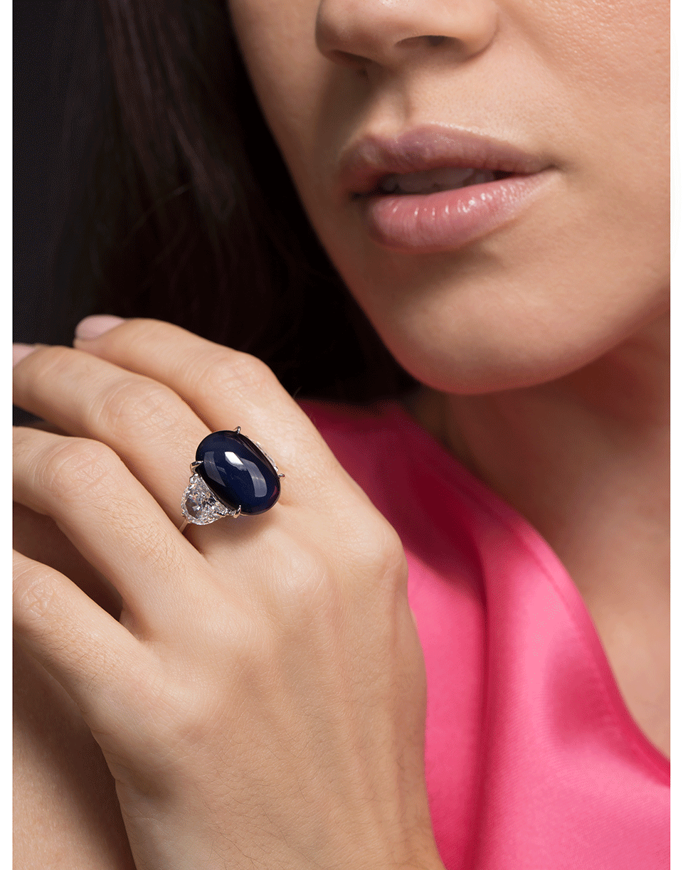 FANTASIA by DESERIO-Half Moon Side Sapphire Ring-W14KSAPP