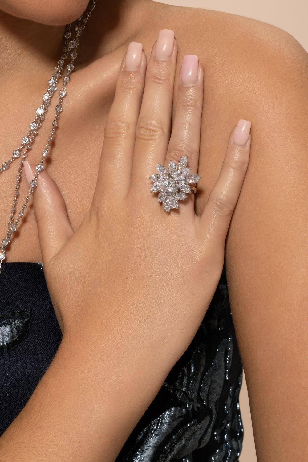 Large Cocktail Flower Ring-WHITE-5-JEWELRYBOUTIQUERING-FANTASIA by DESERIO