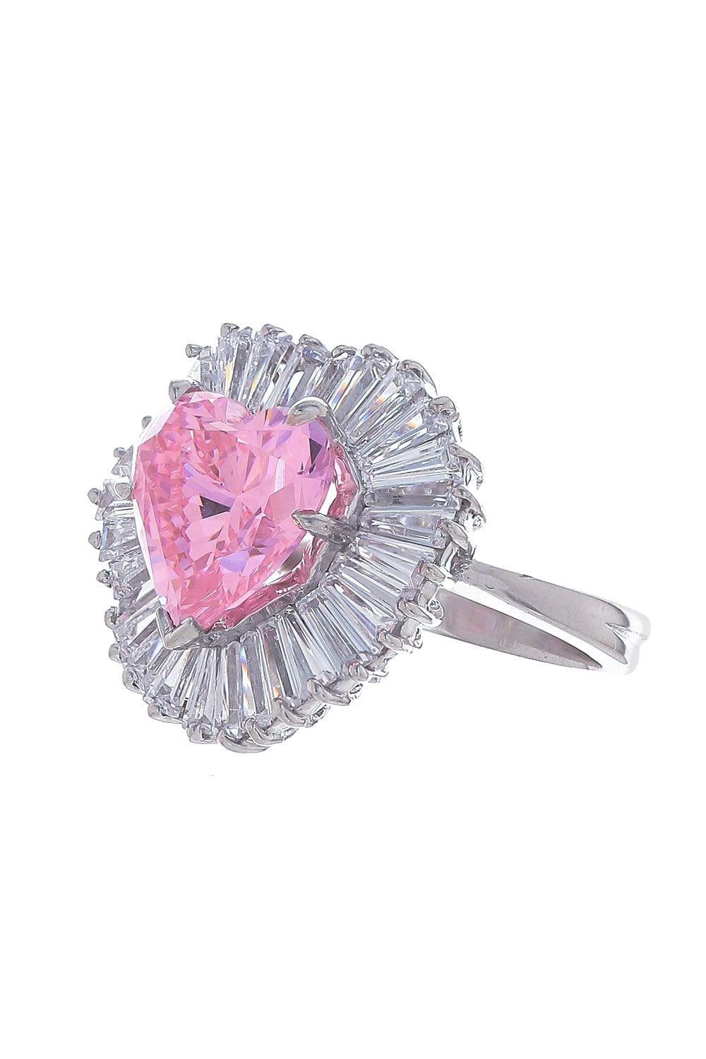 FANTASIA by DESERIO-Pink Heart Center Baguette Ring-WHITE