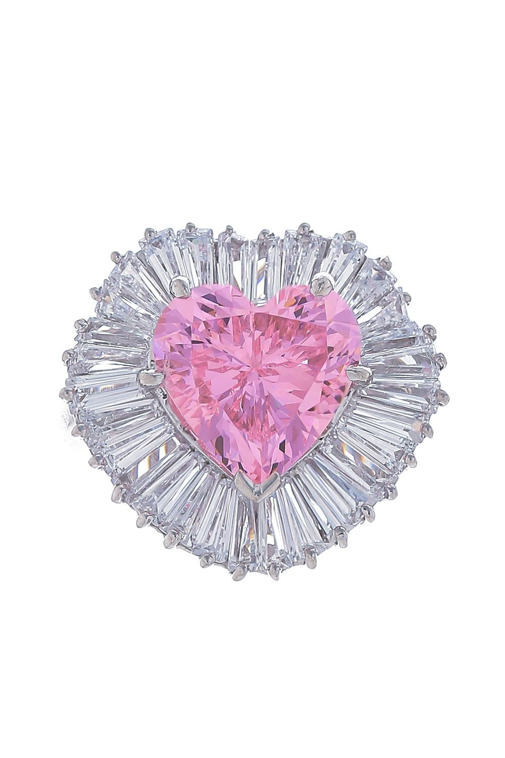 FANTASIA by DESERIO-Pink Heart Center Baguette Ring-WHITE