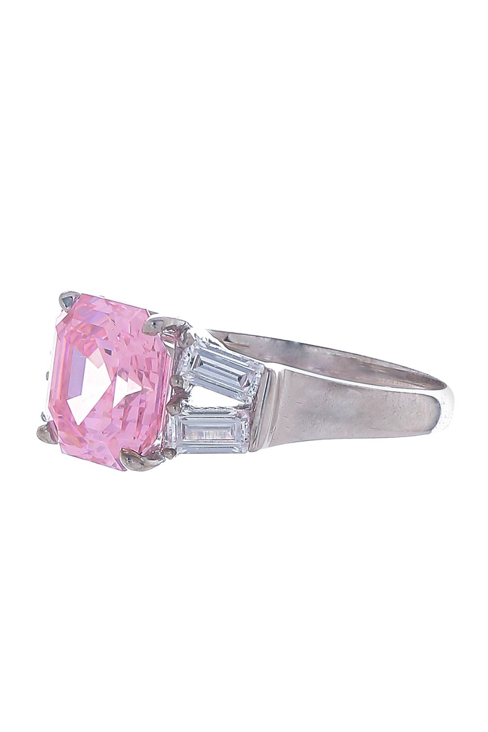 FANTASIA by DESERIO-Pink Square Center Baguette Ring-WHITE