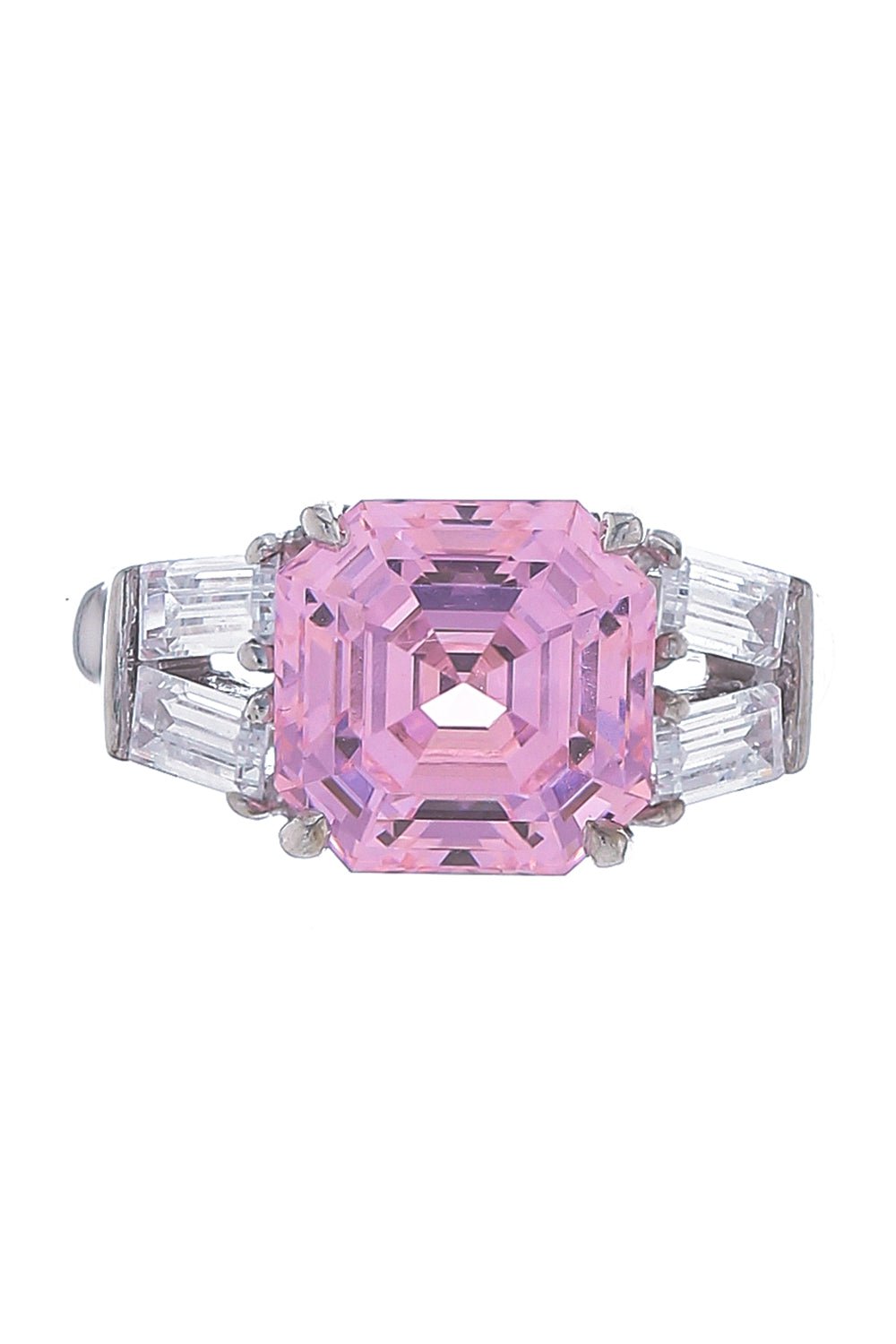 FANTASIA by DESERIO-Pink Square Center Baguette Ring-WHITE