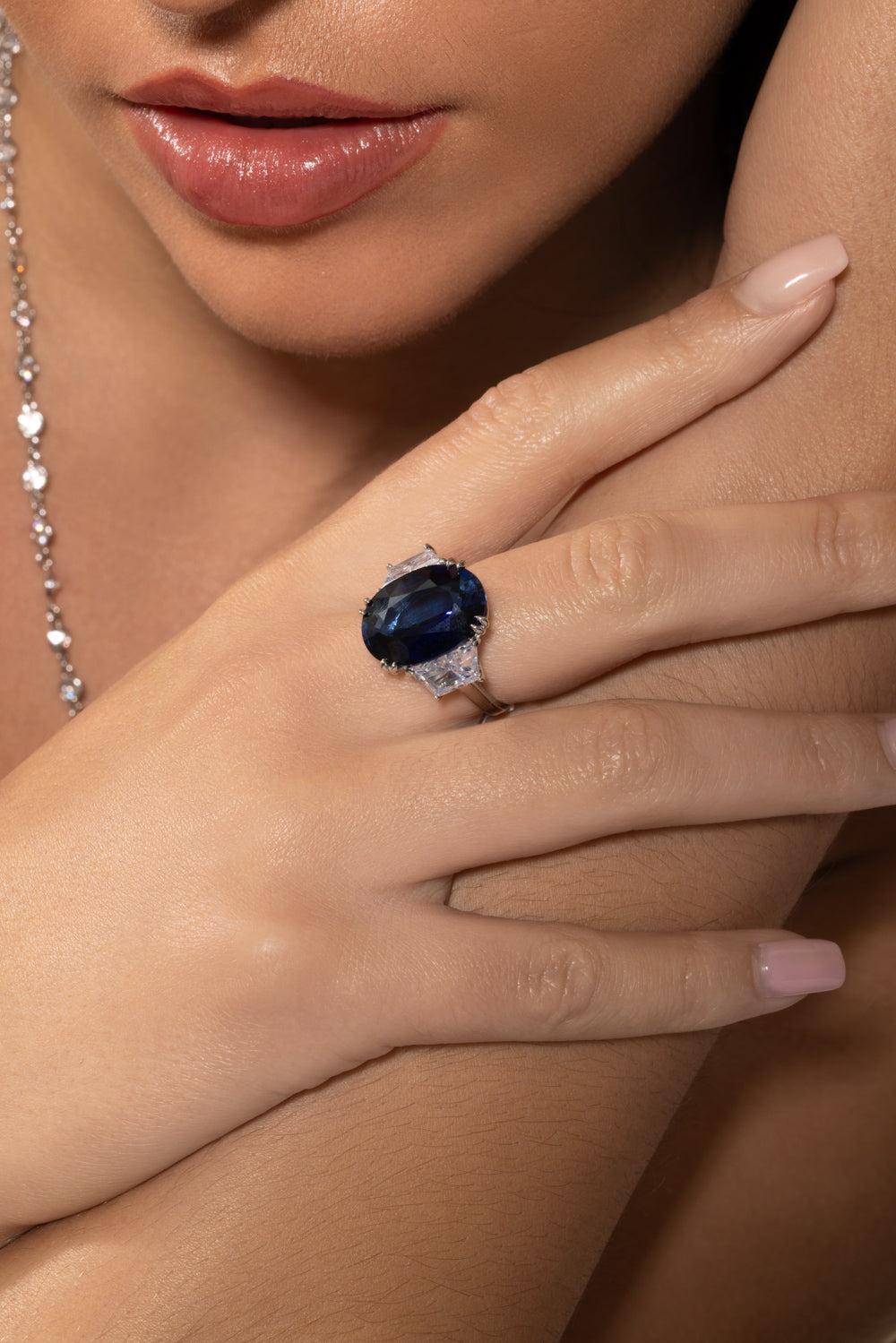Blue Trapezoid Ring-WHITE-7.25-JEWELRYBOUTIQUERING-FANTASIA by DESERIO