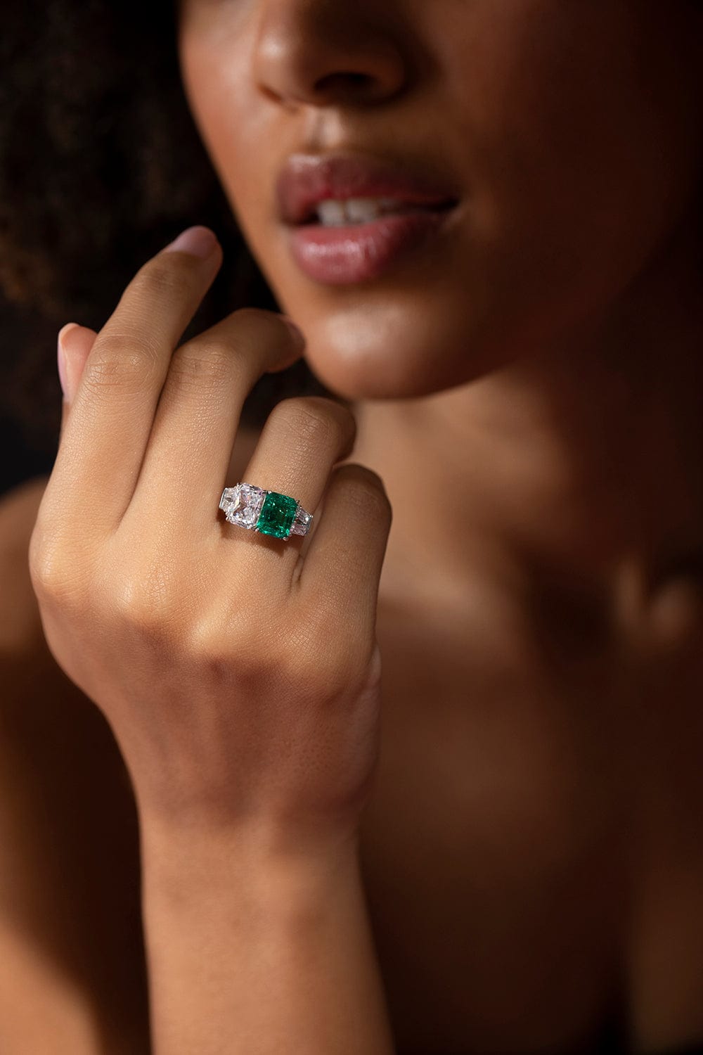 FANTASIA by DESERIO-Double Emerald Cut Ring-WHITE GOLD