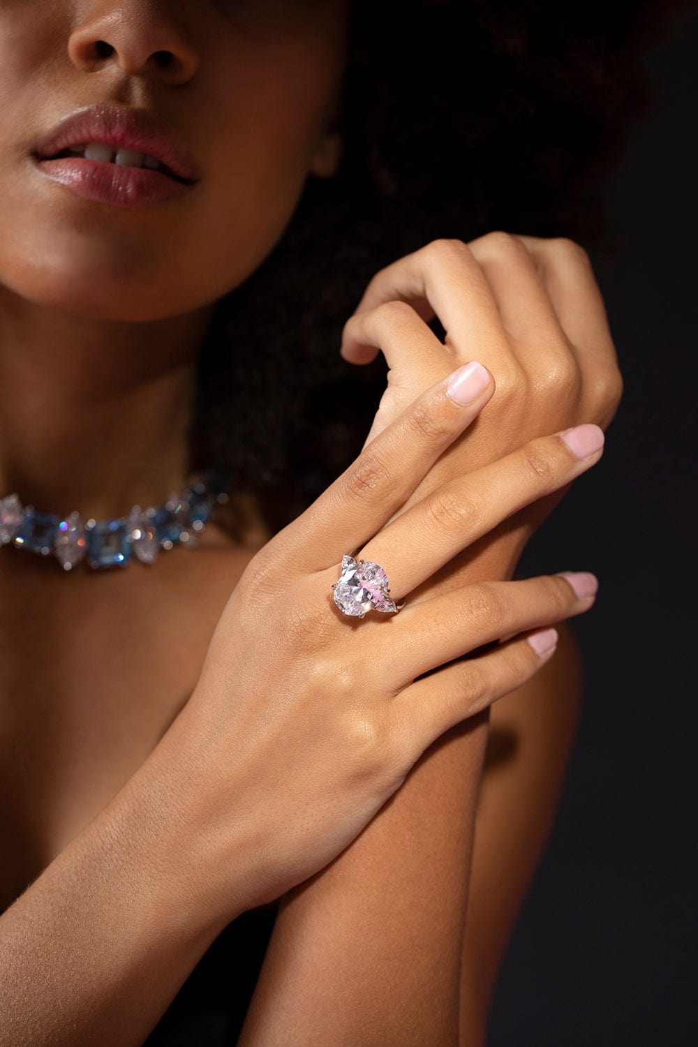 FANTASIA by DESERIO-Large Oval and Pear Ring-WHITE GOLD