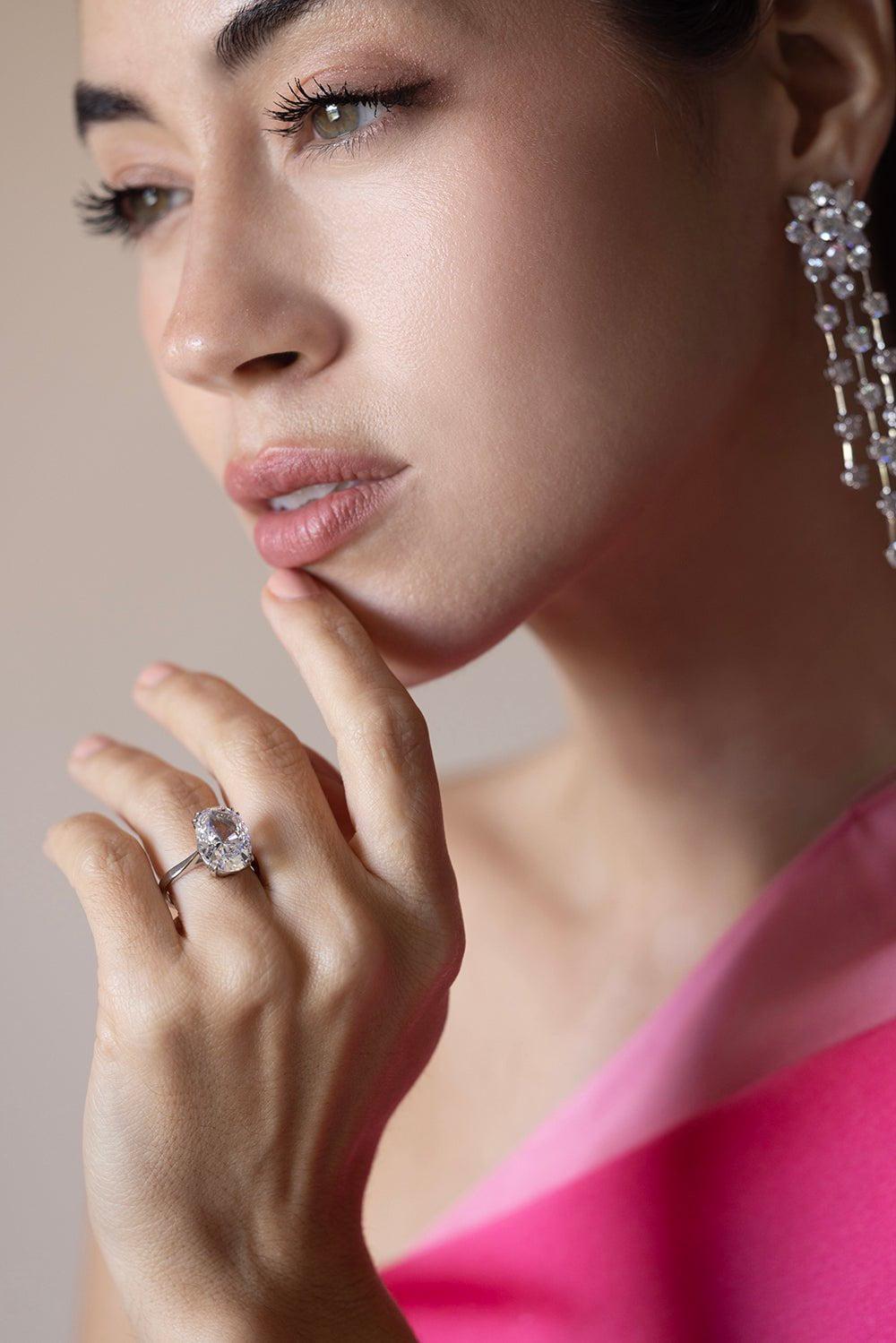 FANTASIA by DESERIO-Oval Solitaire Ring-