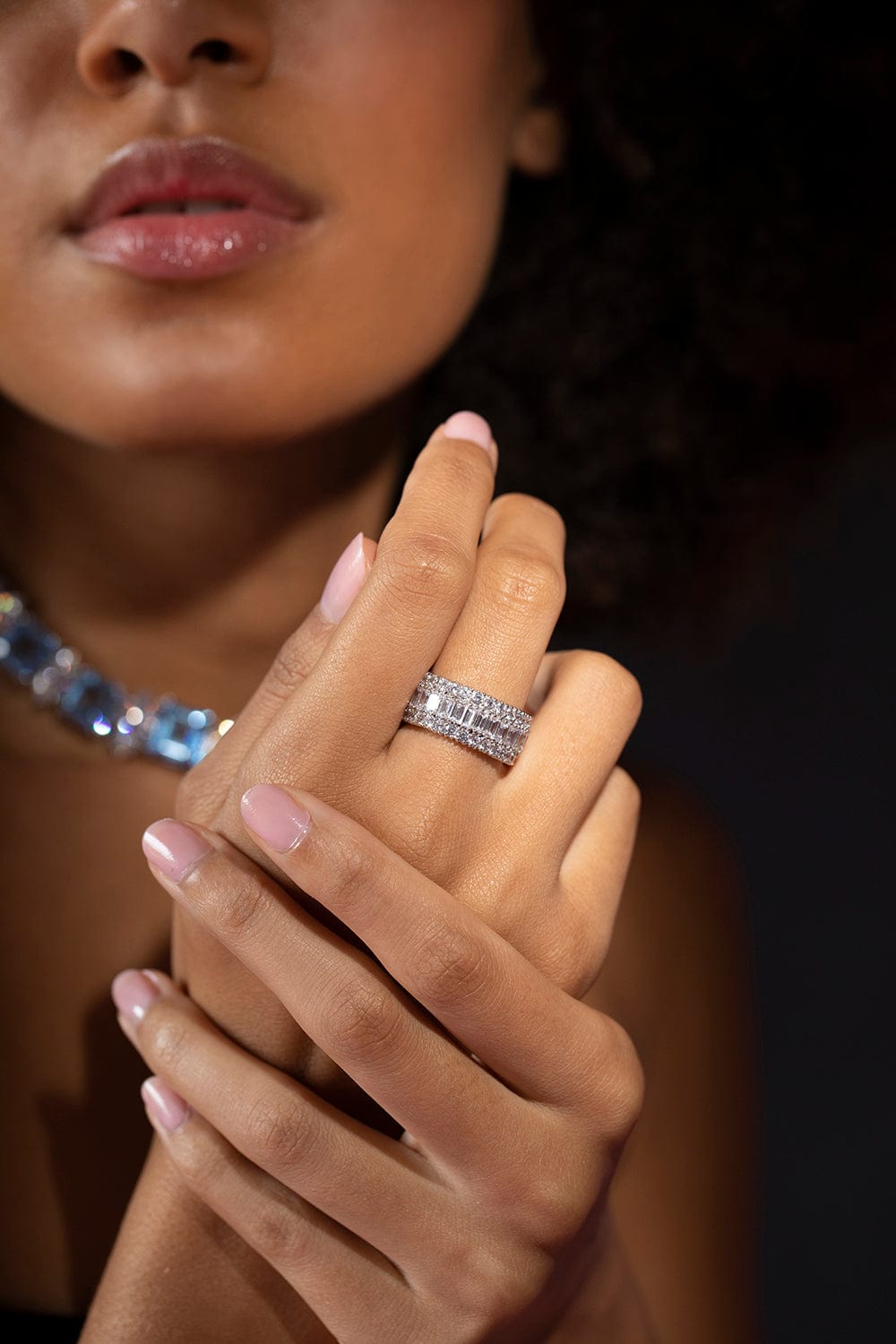FANTASIA by DESERIO-Baguette Stacked Eternity Band-WHITE GOLD