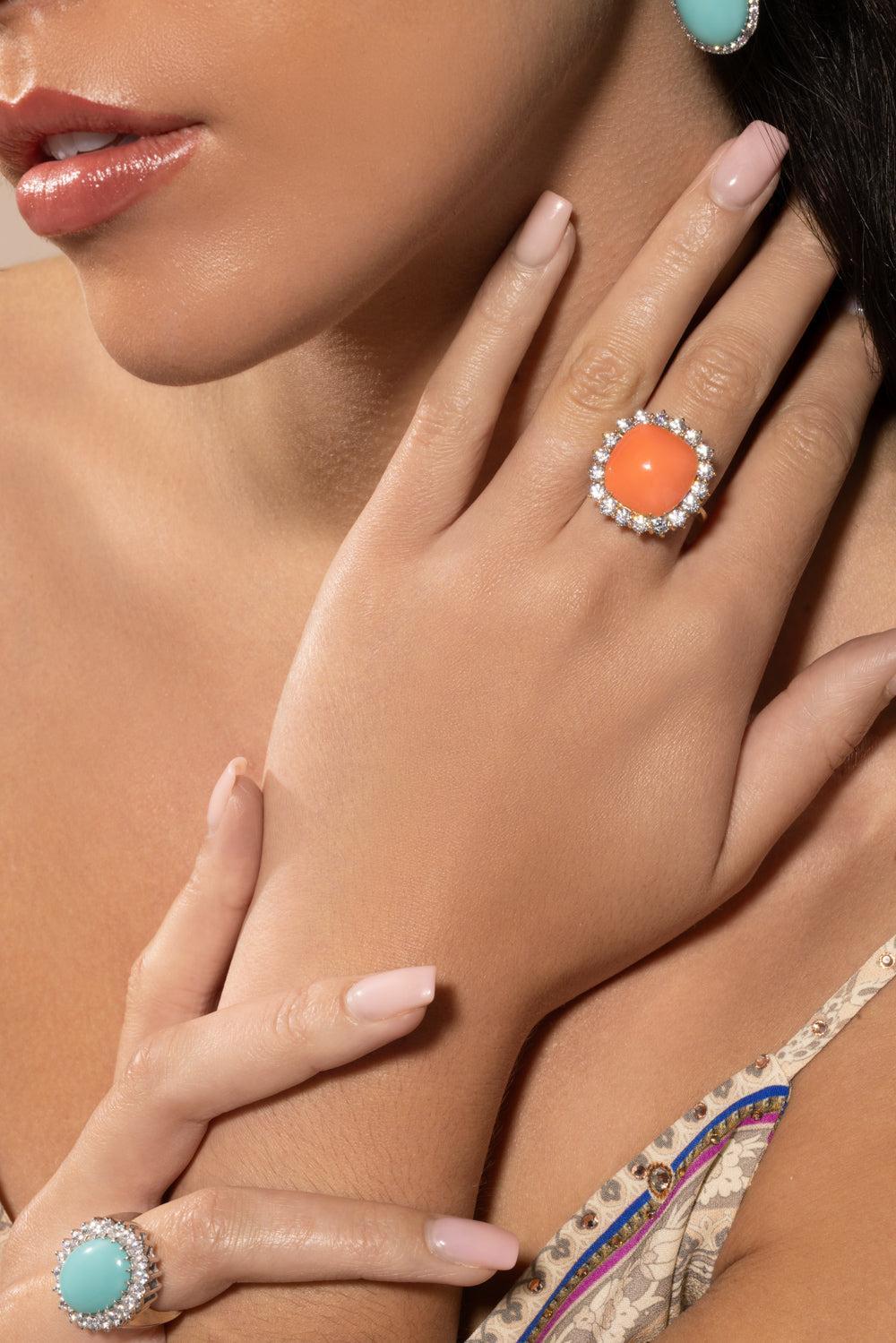 Coral Cushion Ring-YELLOW-6.75-JEWELRYBOUTIQUERING-FANTASIA by DESERIO