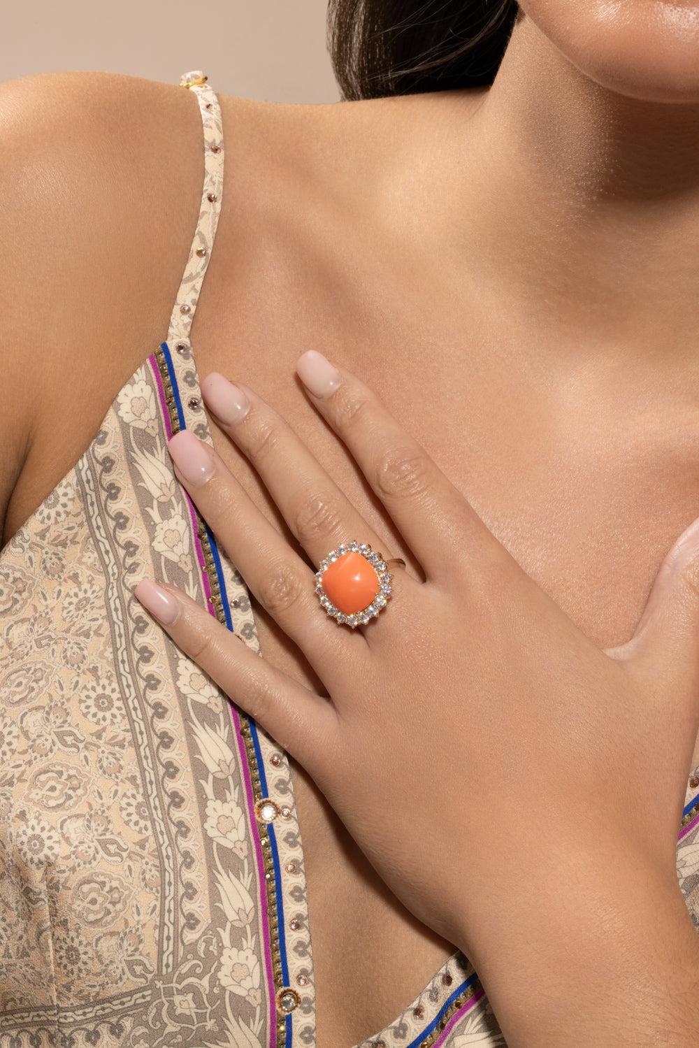 Coral Cushion Ring-YELLOW-6.75-JEWELRYBOUTIQUERING-FANTASIA by DESERIO