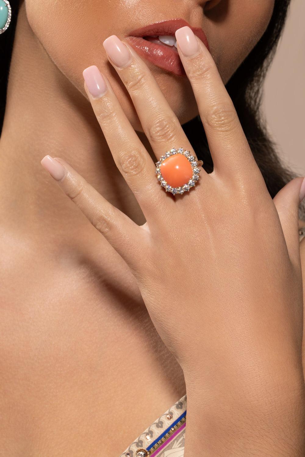 Coral Cushion Ring-YELLOW-6.75-JEWELRYBOUTIQUERING-FANTASIA by DESERIO