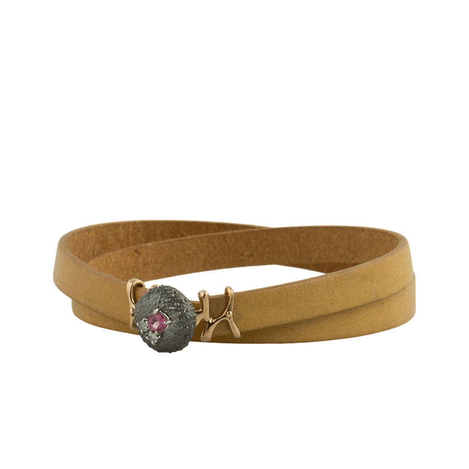 FEDERICA RETTORE-Aquamarine Leather Wrap Bracelet-NATURAL