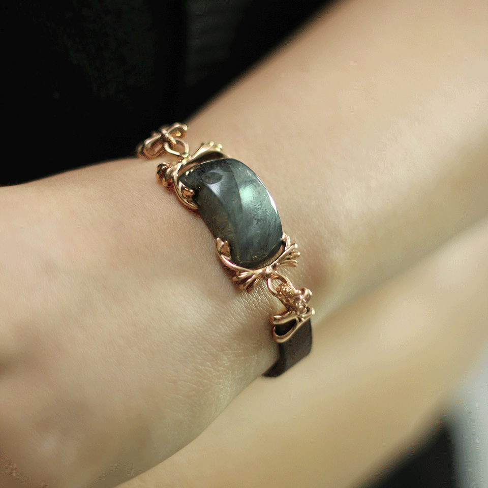 FEDERICA RETTORE-Labradorite Leather Wrap Bracelet-ROSE GOLD