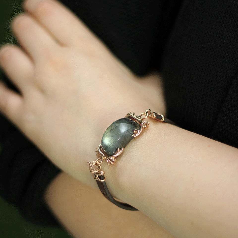FEDERICA RETTORE-Labradorite Leather Wrap Bracelet-ROSE GOLD