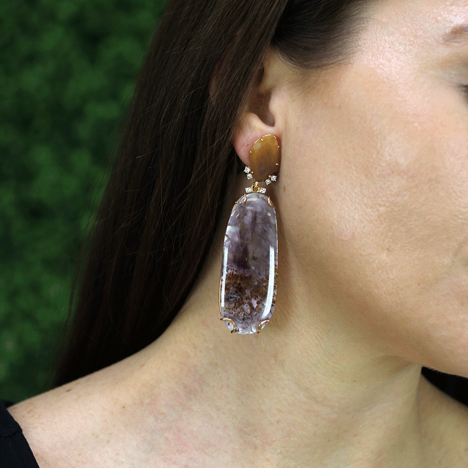 FEDERICA RETTORE-Harlequin Opal And Cacoxenite Earrings-ROSE GOLD