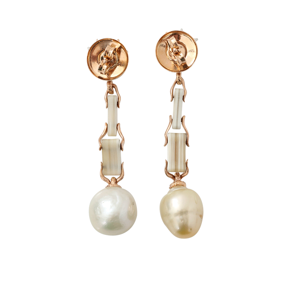 FEDERICA RETTORE-Pearl And Zebu Horn Earrings-ROSE GOLD