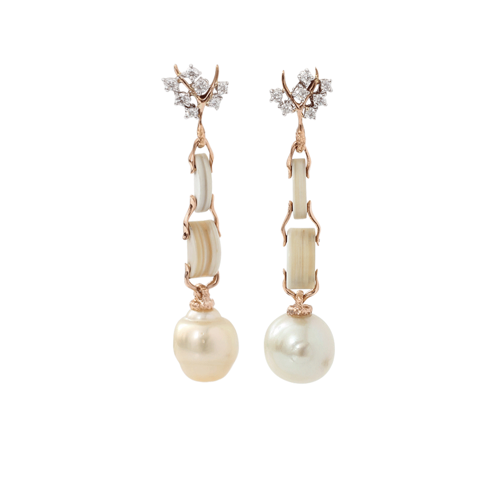 FEDERICA RETTORE-Pearl And Zebu Horn Earrings-ROSE GOLD