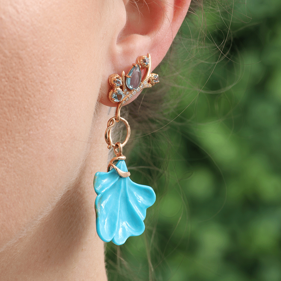 FEDERICA RETTORE-Petalo Earrings With Engraved Turquoise-ROSE GOLD