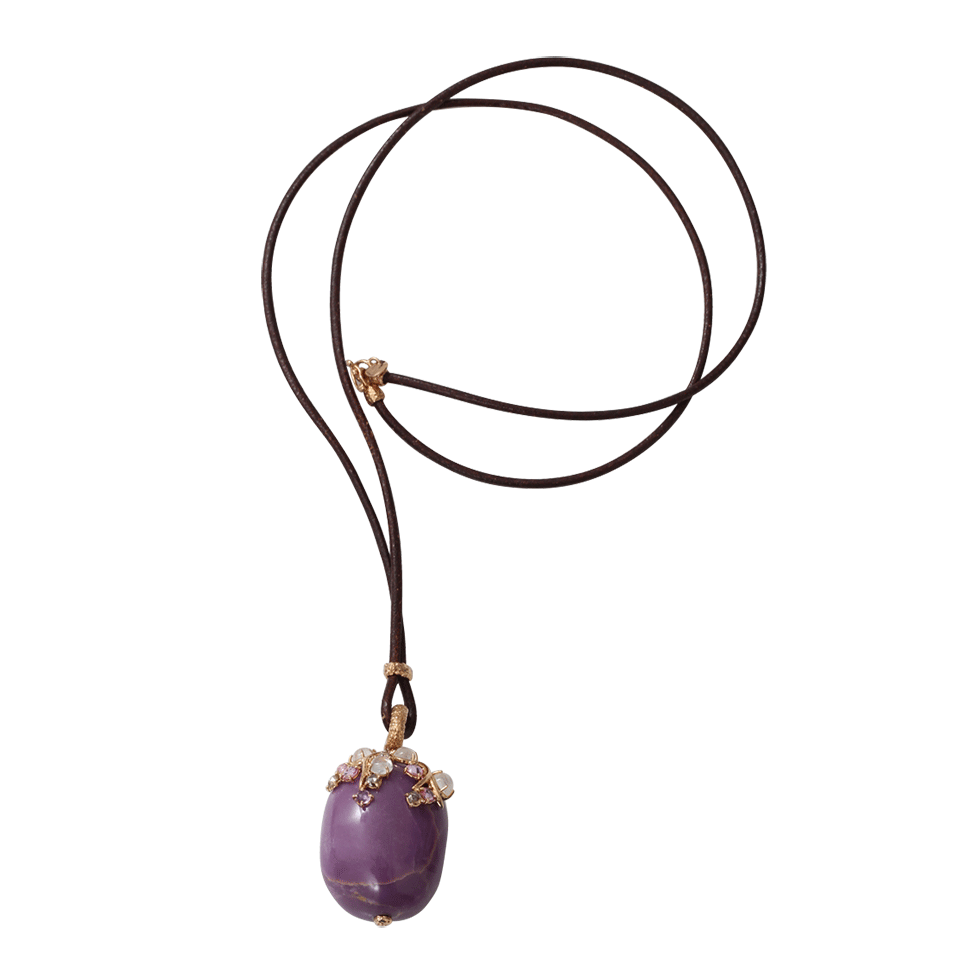 FEDERICA RETTORE-Phosphosiderite Pendant On Leather Necklace-ROSE GOLD