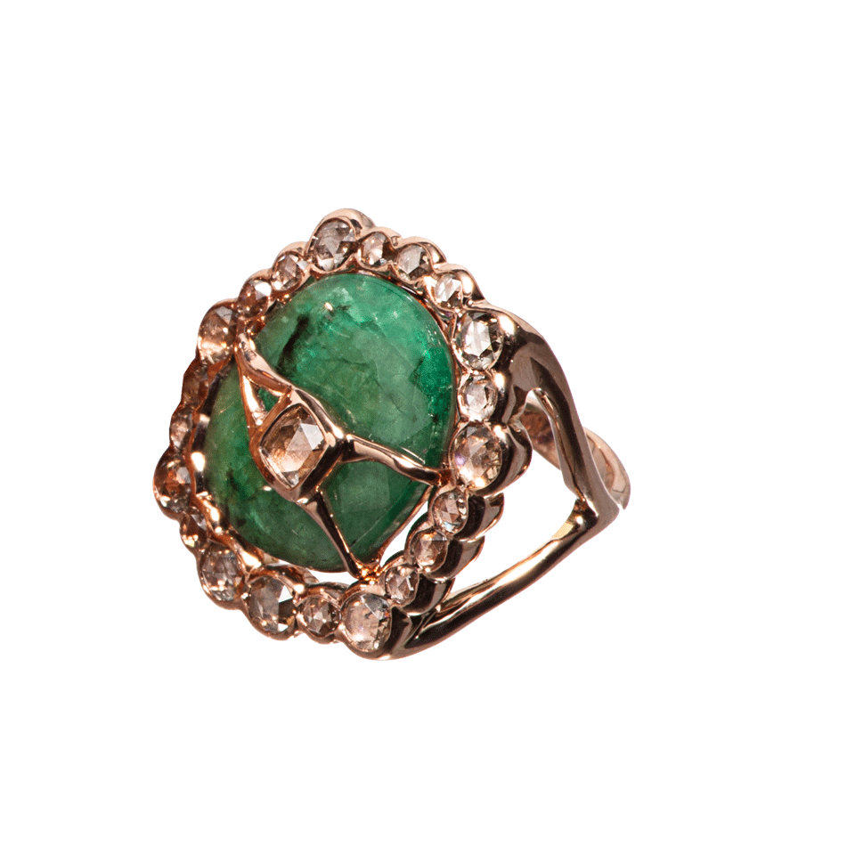 FEDERICA RETTORE-Sliced Emerald Diamond Ring-ROSE GLD