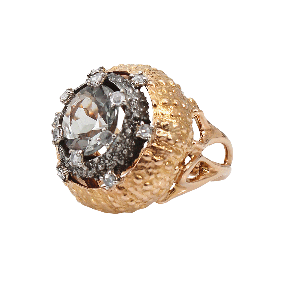 FEDERICA RETTORE-Prasiolite Ring with Rose Cut Diamonds-ROSE GOLD